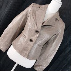 I.E.! GOLDEN TAN/BEIGE SHIMMER, FINE GENUINE LEATHER CROPPED JACKET, COAT! SZ S